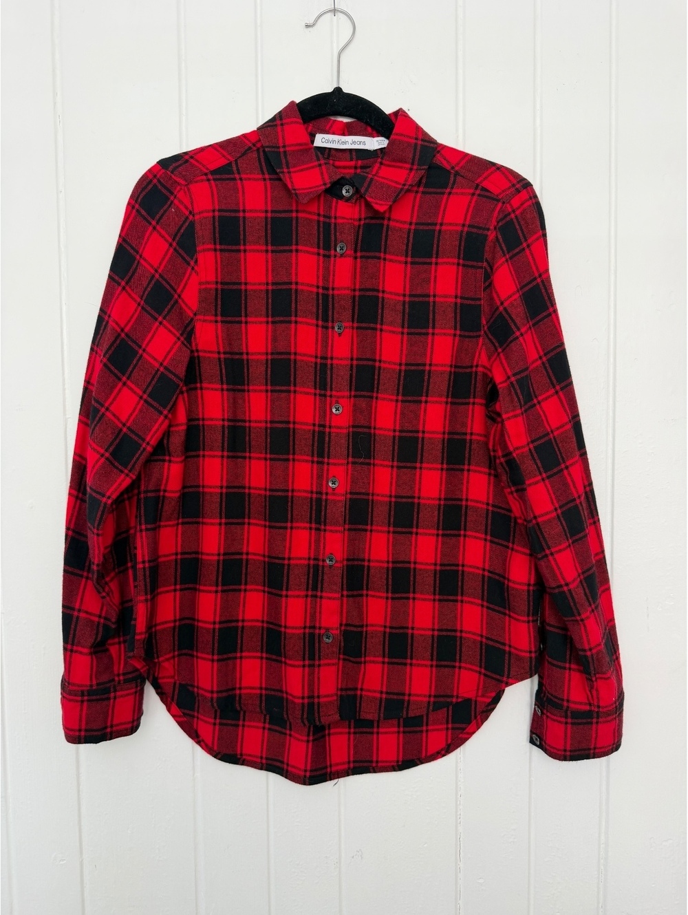 Calvin Klein Jeans Red and Black Plaid Button-Up Shirt Size XS
